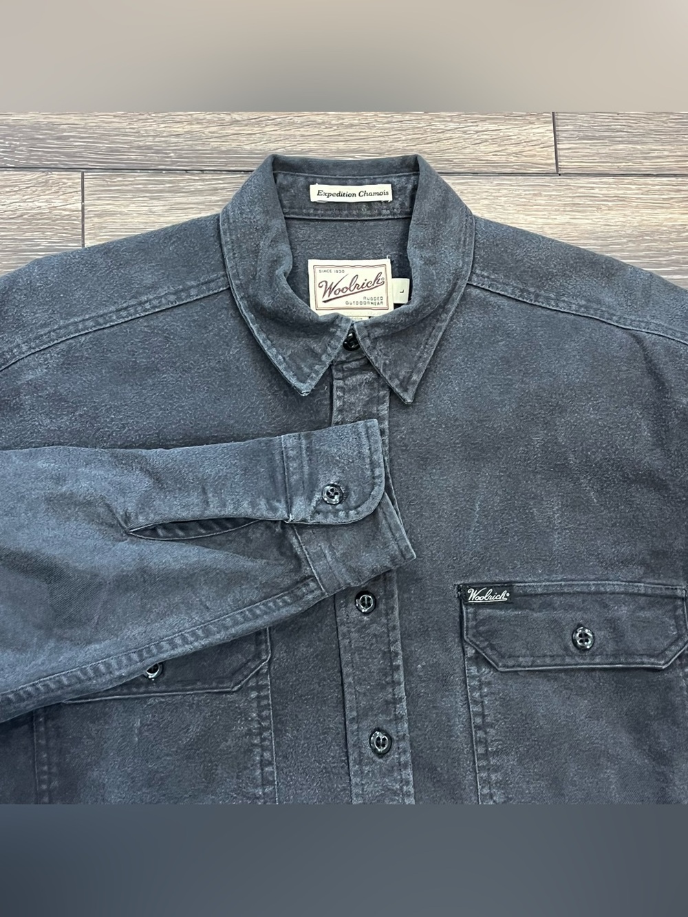 Woolrich Black Distressed Cotton Shacket Shirt Jacket Mens Large